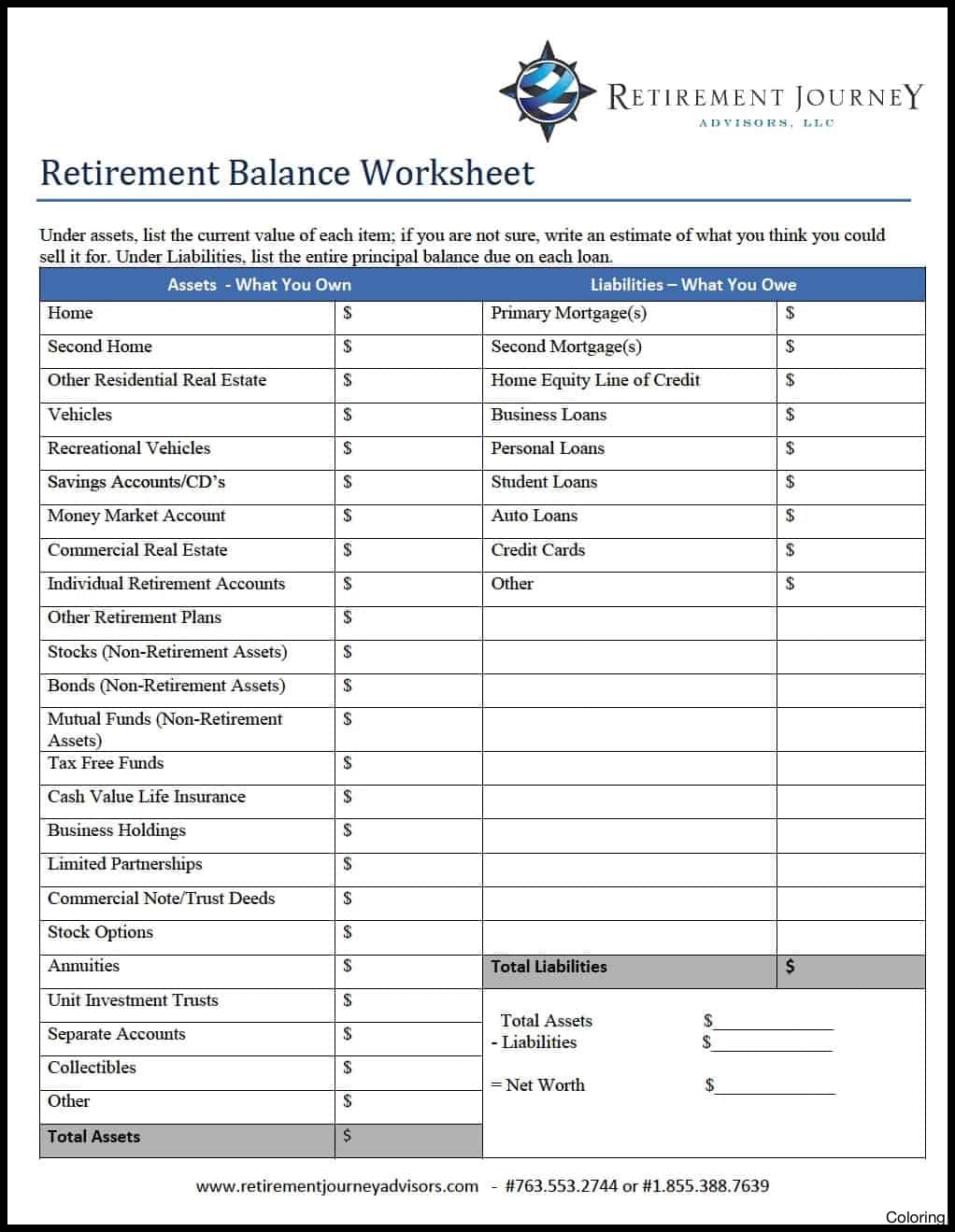 Vanguard Retirement Expense Worksheet