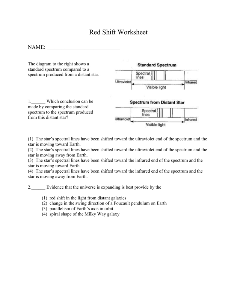 Review Worksheet On Red Shift