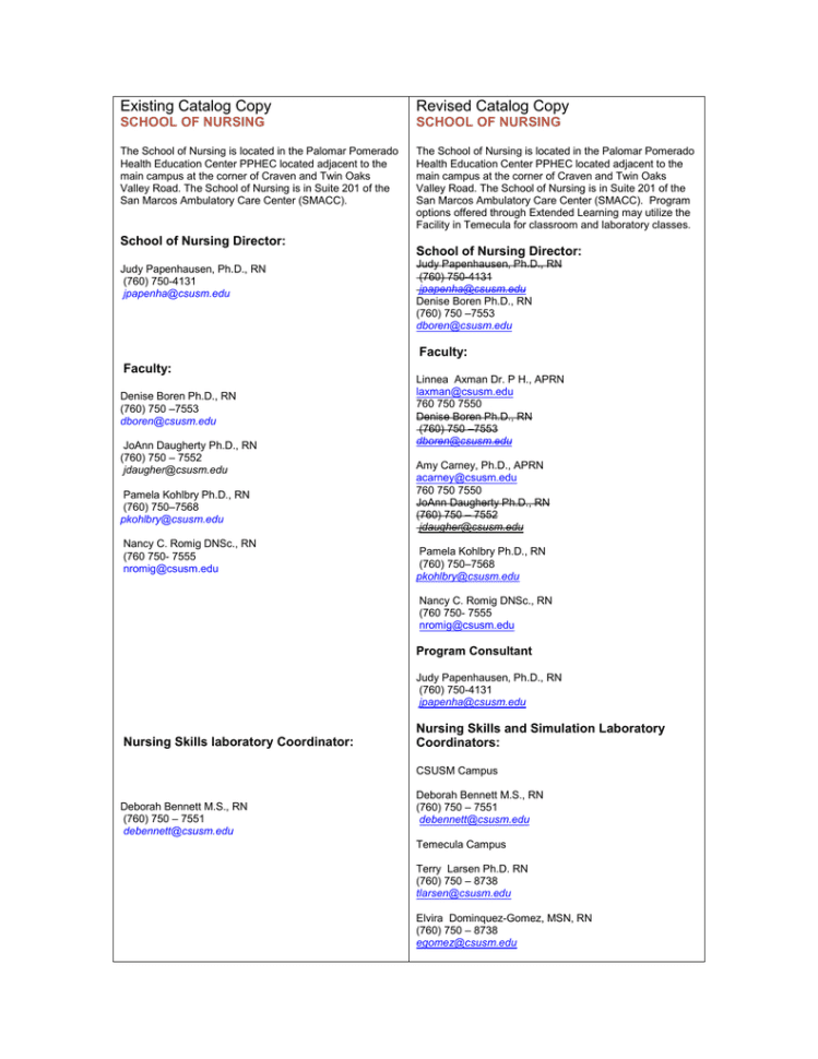 Revised Catalog Copy For Son Programs