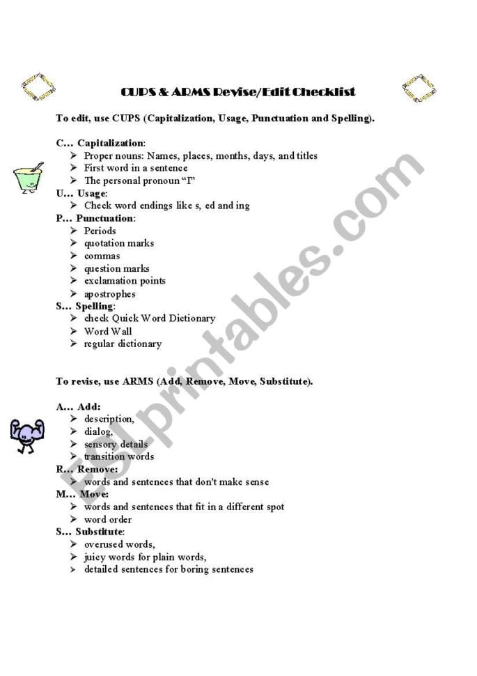 Revisingediting With Cups And Arms  Esl Worksheetviliya