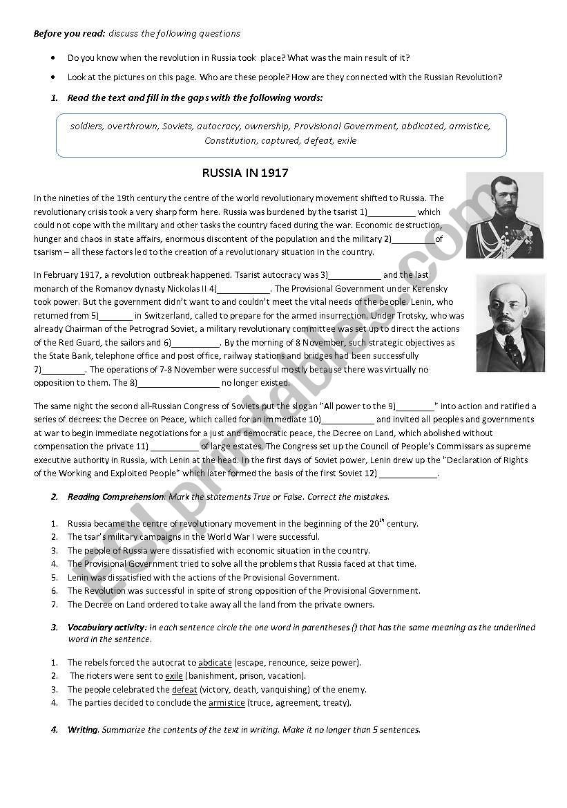 The Russian Revolution Worksheet Answers db excel com