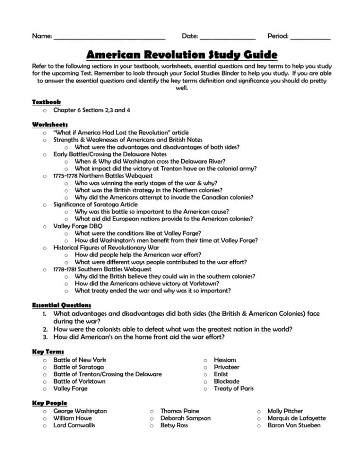 Revolutionary R Test Review Sheet