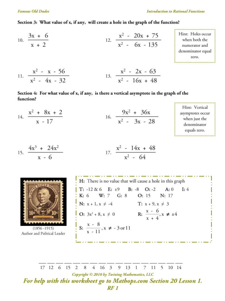 Graphing rational functions worksheet 1 horizontal asymptotes answers db excel