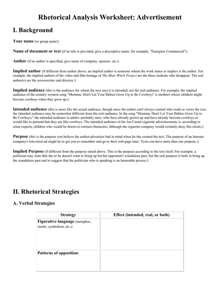 Rhetorical Analysis Worksheet