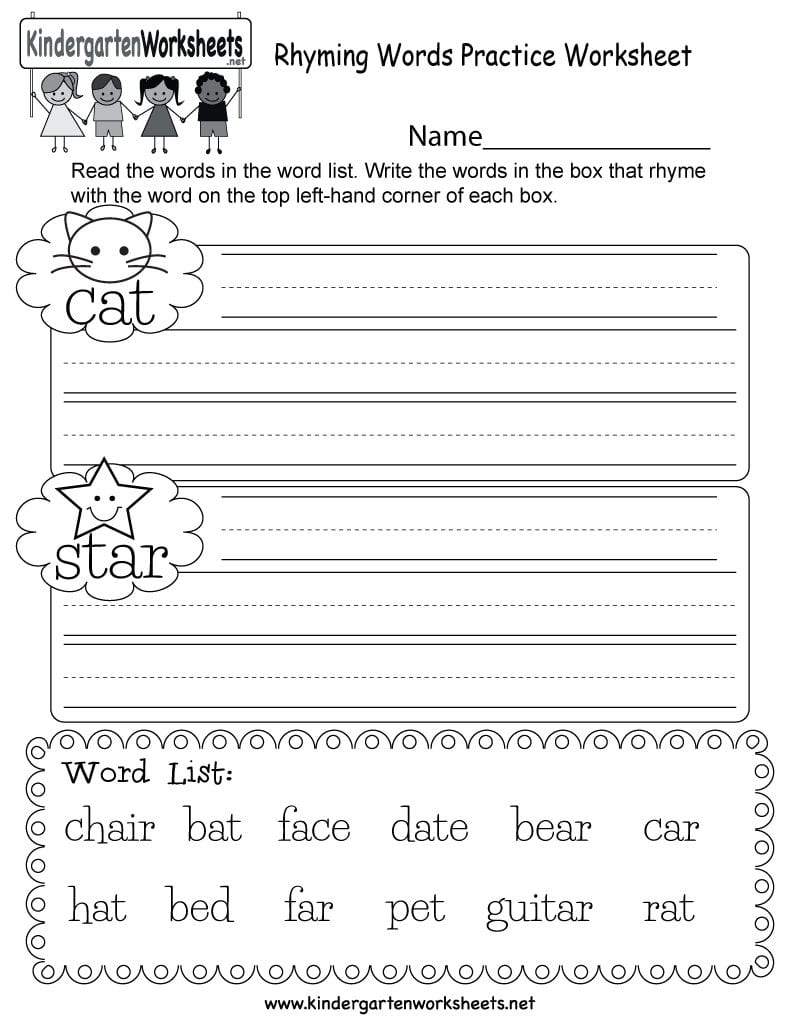 Rhyming Words Practice Worksheet  Free Kindergarten English