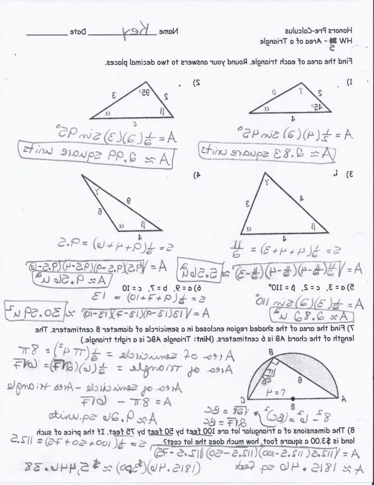 Right Triangle Trigonometry Worksheet Answers