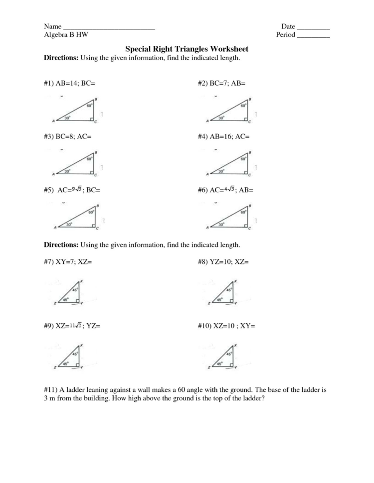 Right Triangle Word Problems Worksheet