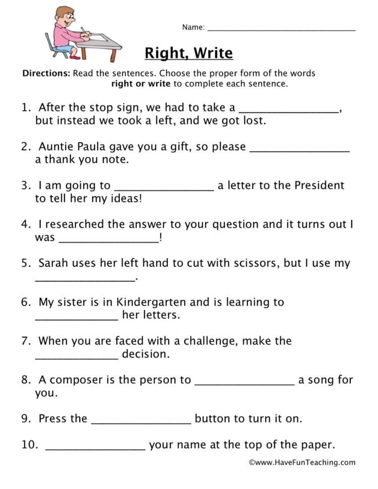 Right Write Homophones Worksheet  Have Fun Teaching