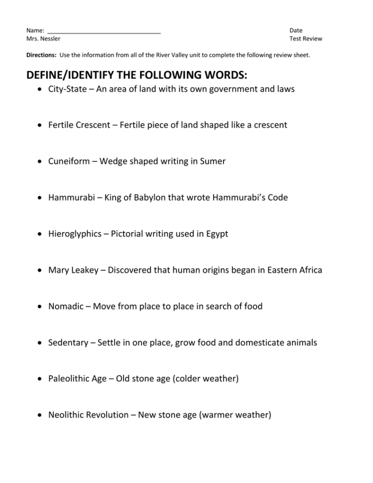 River Valley Review Sheet