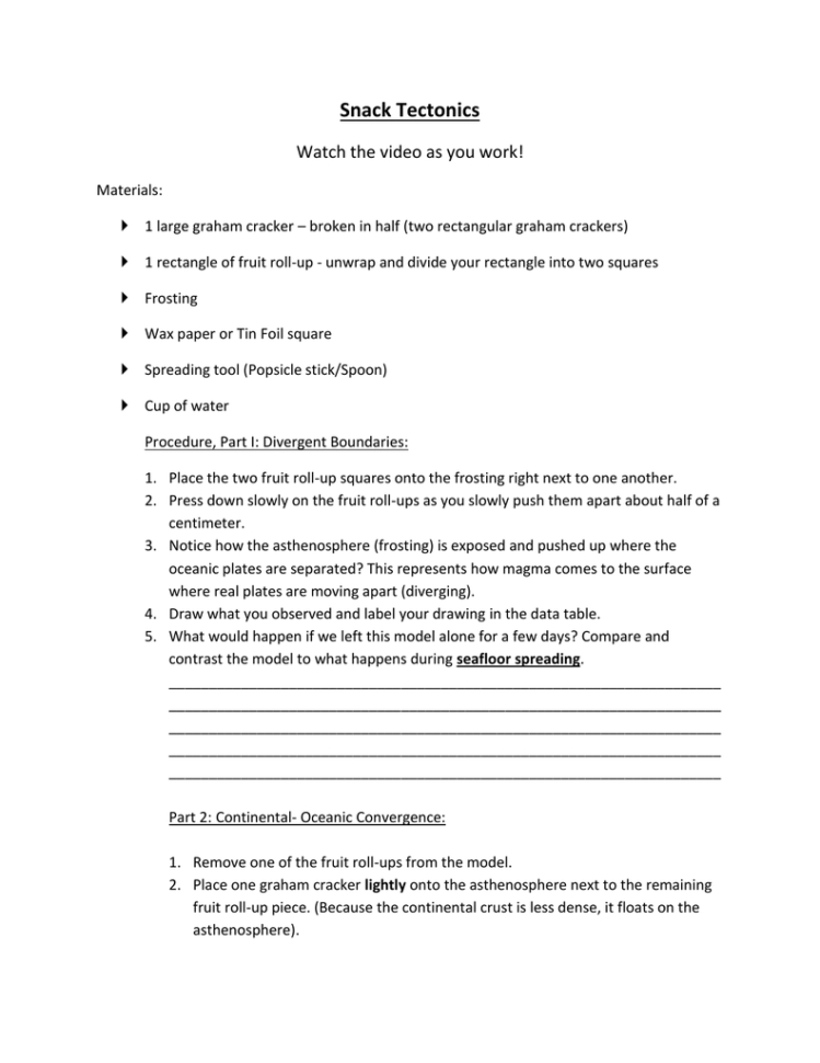 Rm 1 Snack Tectonics Lab Sheet