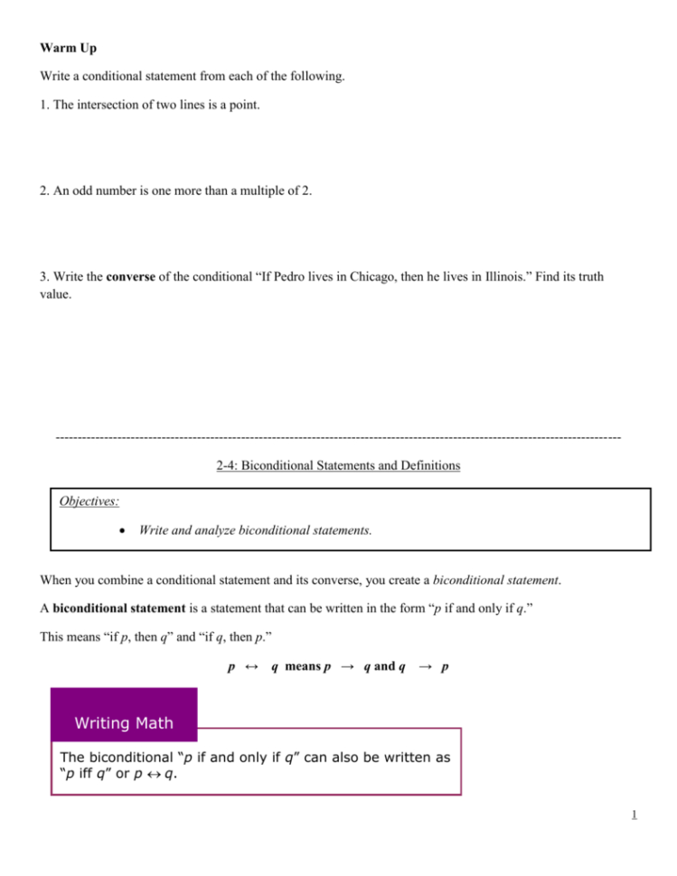 Rm Up Write A Conditional Statement From Each Of The Following 1