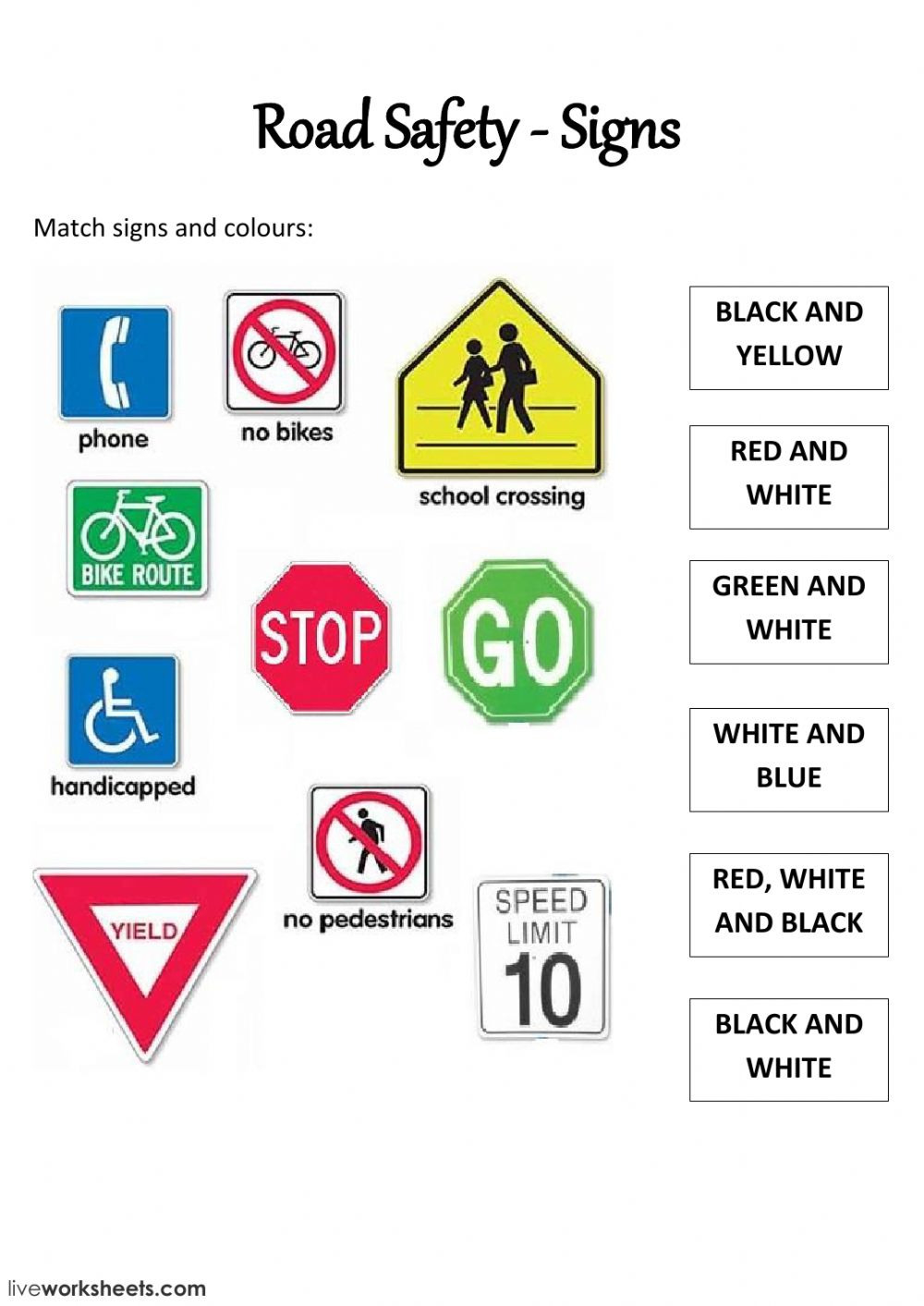 Road Safety  Signs  Interactive Worksheet