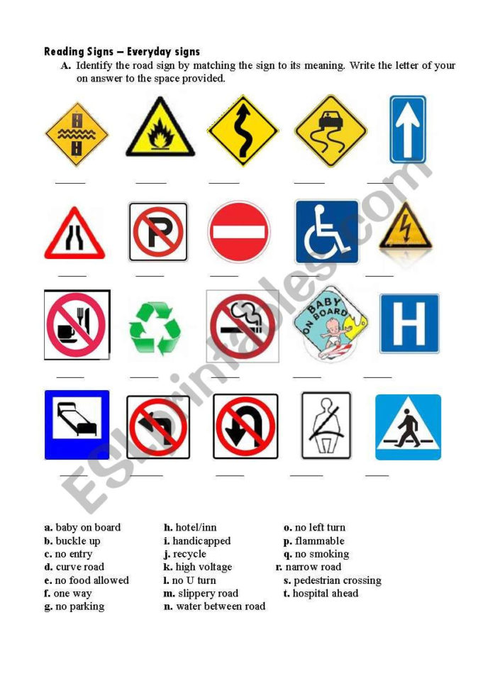 Road Signs  Esl Worksheetkrungers
