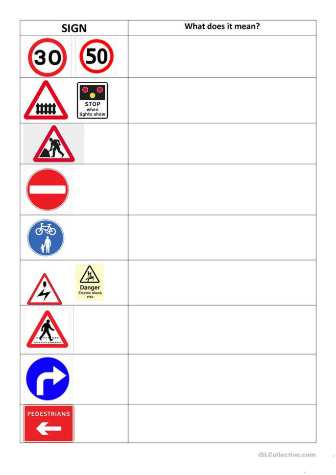 Road Signs Worksheet  English Esl Worksheets