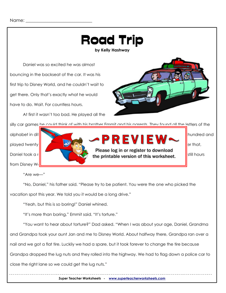 Road Trip  Super Teacher Worksheets