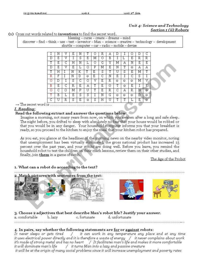 Robots A Blessing Or A Curse  Esl Worksheetromdhani M