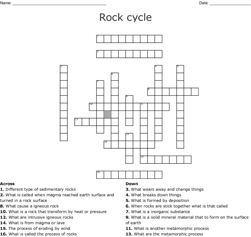 Rock Cycle Crossword  Word