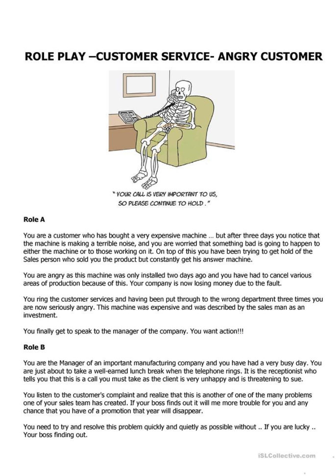 Role Place Customer Service  English Esl Worksheets