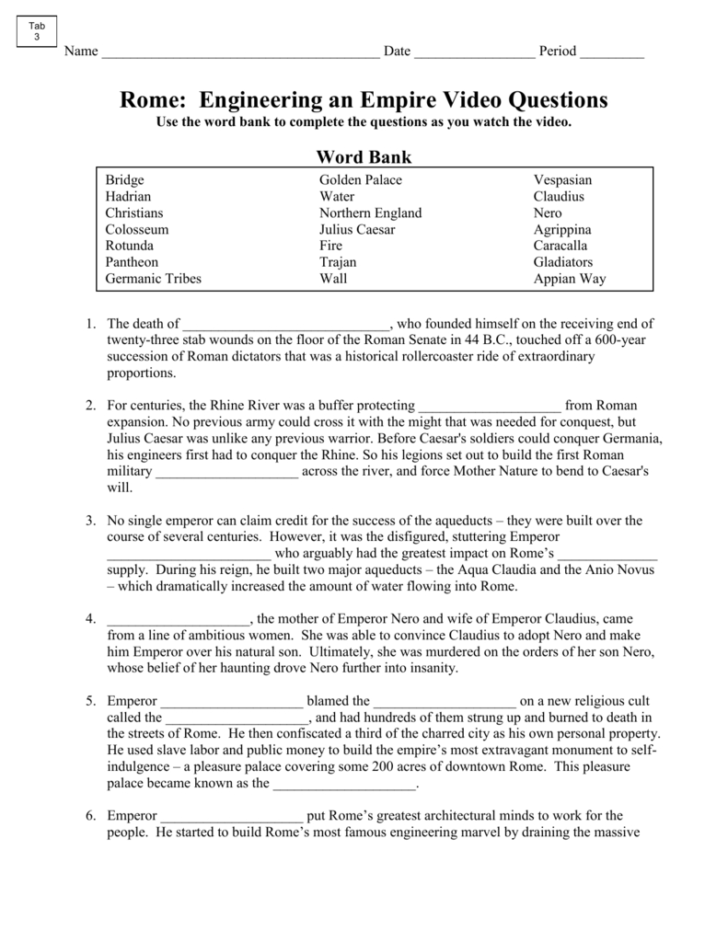 Rome Engineering An Empire Worksheet Answers — db-excel.com