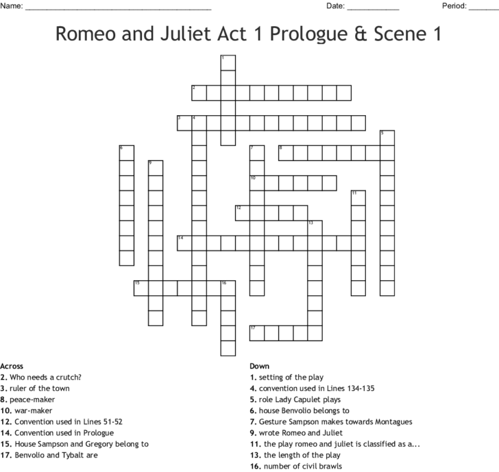 Romeo And Juliet The Prologue Worksheet