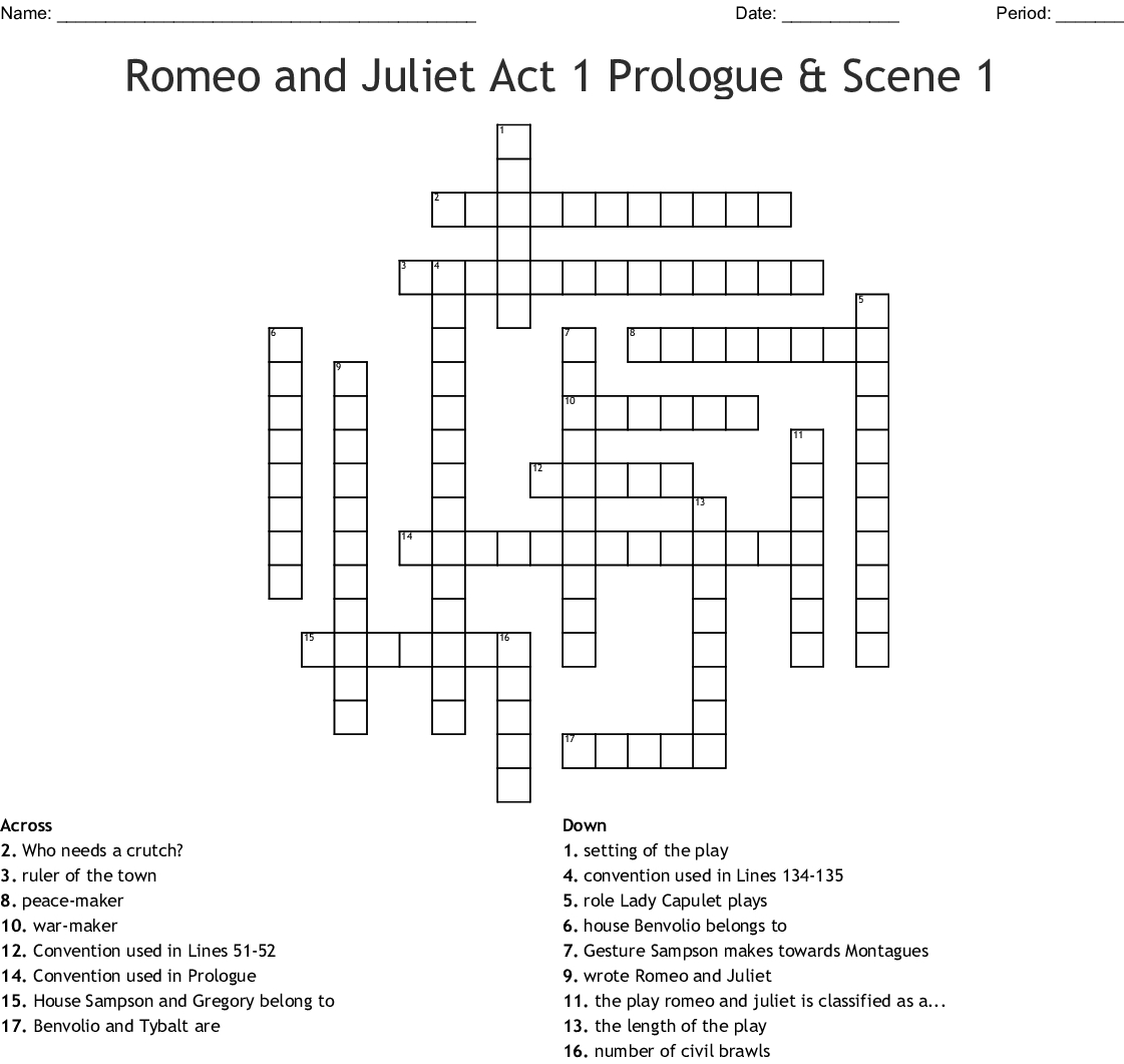 Romeo And Juliet Act 1 Prologue Scene 1 Crossword Word db excel com