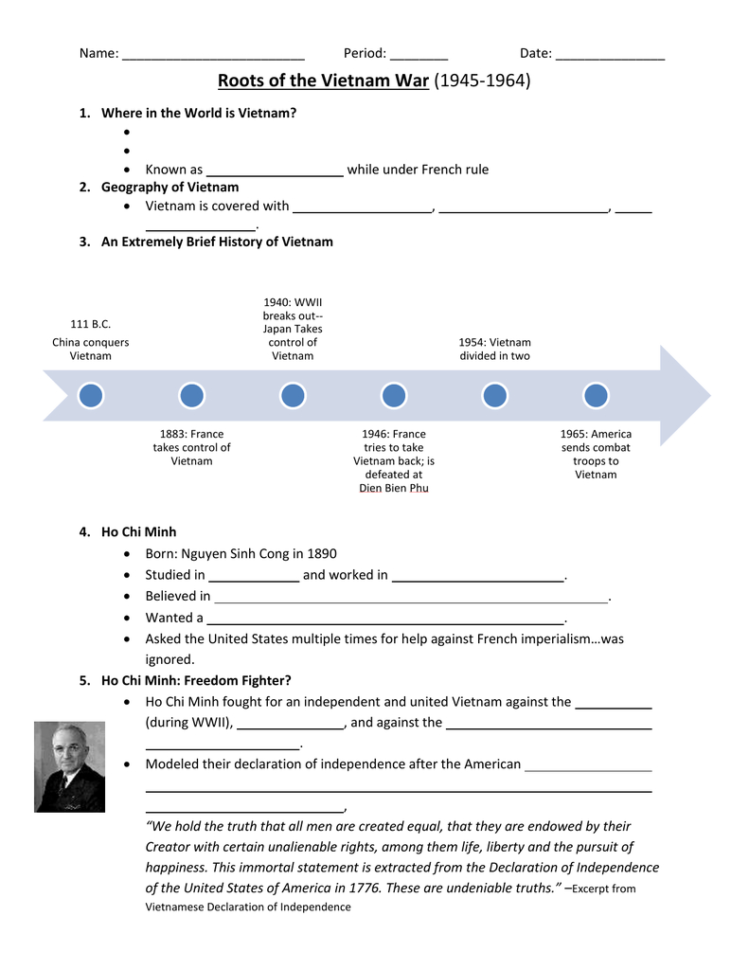 Roots Of The Vietnam R Worksheet