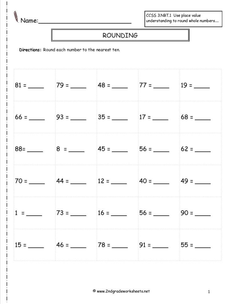 Rounding Whole Numbers Worksheets