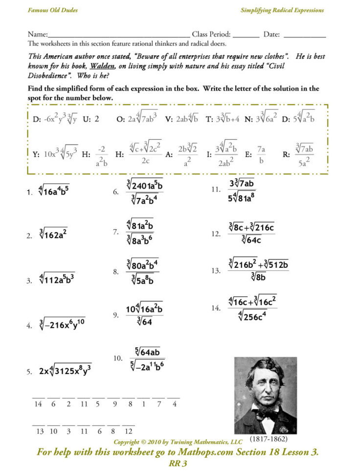 Rr 3 Simplifying Radical Expressions  Mathops