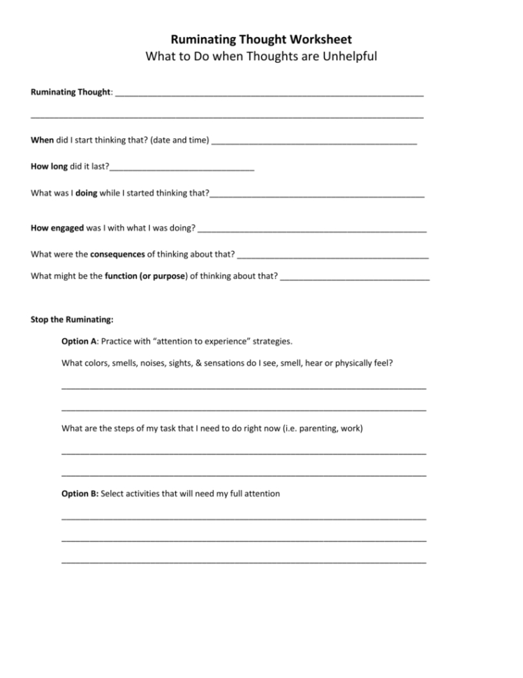 Ruminating Thoughts Worksheet — db-excel.com