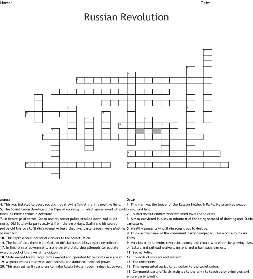 Russian Revolution Crossword  Word