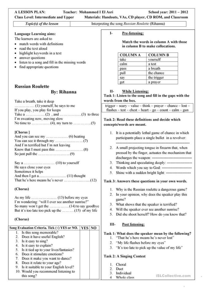 Russian Roulette  English Esl Worksheets
