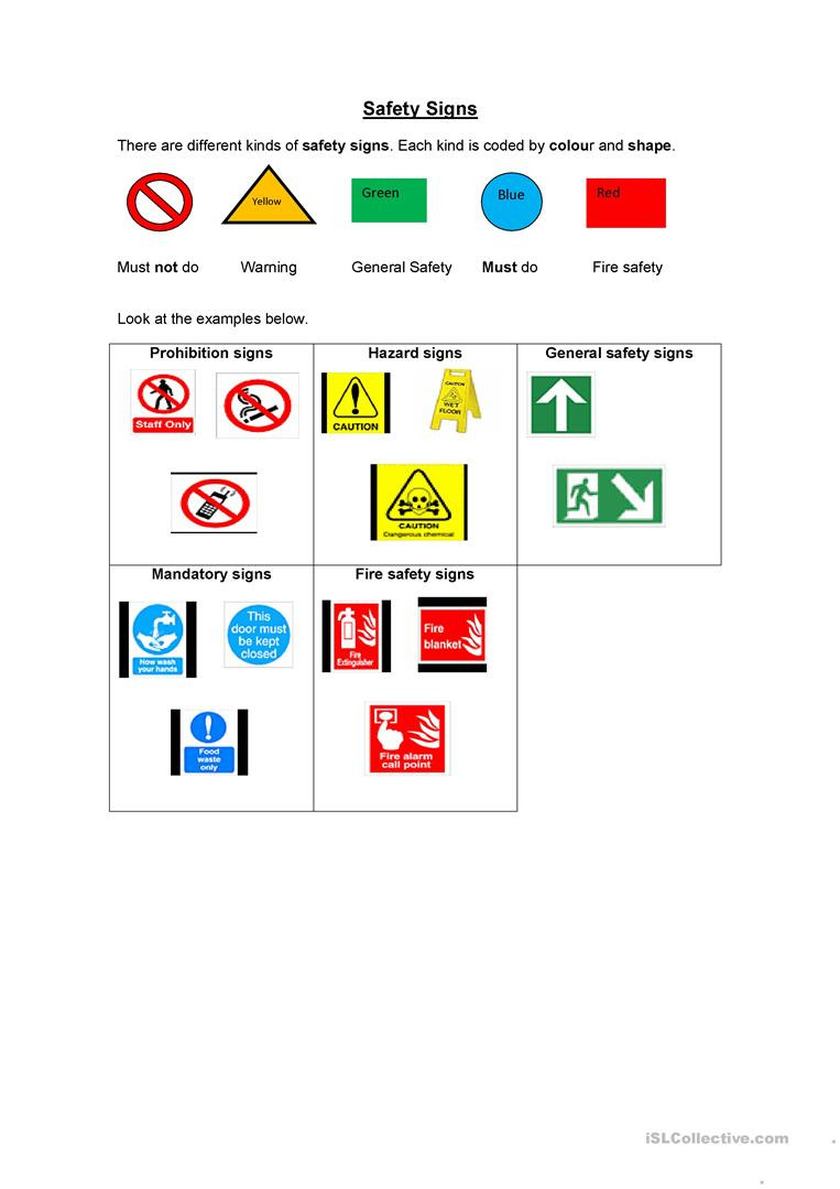 Safety Signs  English Esl Worksheets