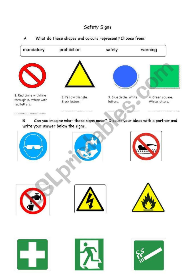 Safety Signs  Esl Worksheetstarryargenta