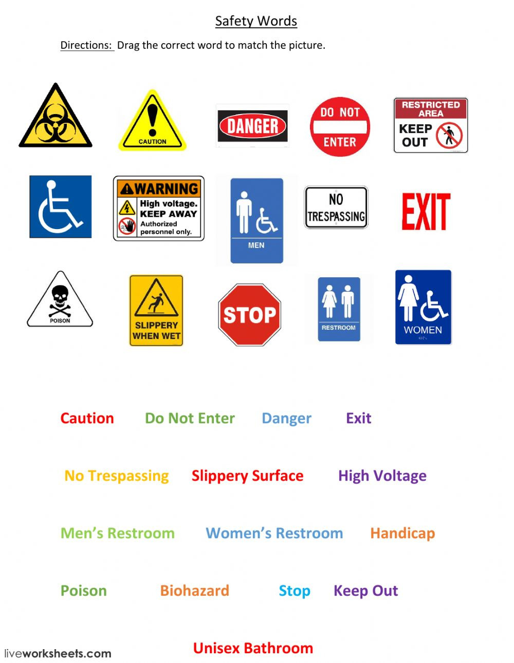 Safety Signs Interactive Worksheet