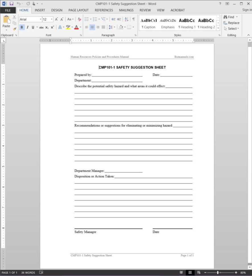 Safety Suggestion Worksheet   Cmp1011