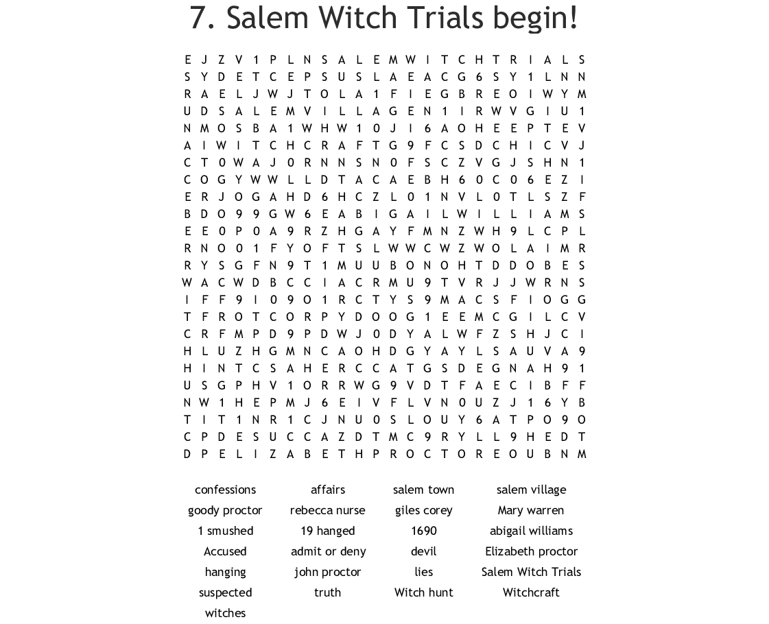 Salem Massachusetts Witch Trials 17Th Century Word Search Db excel