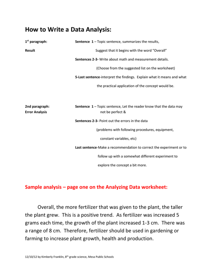 Sample Analysis – Page One On The Analyzing Data Worksheet