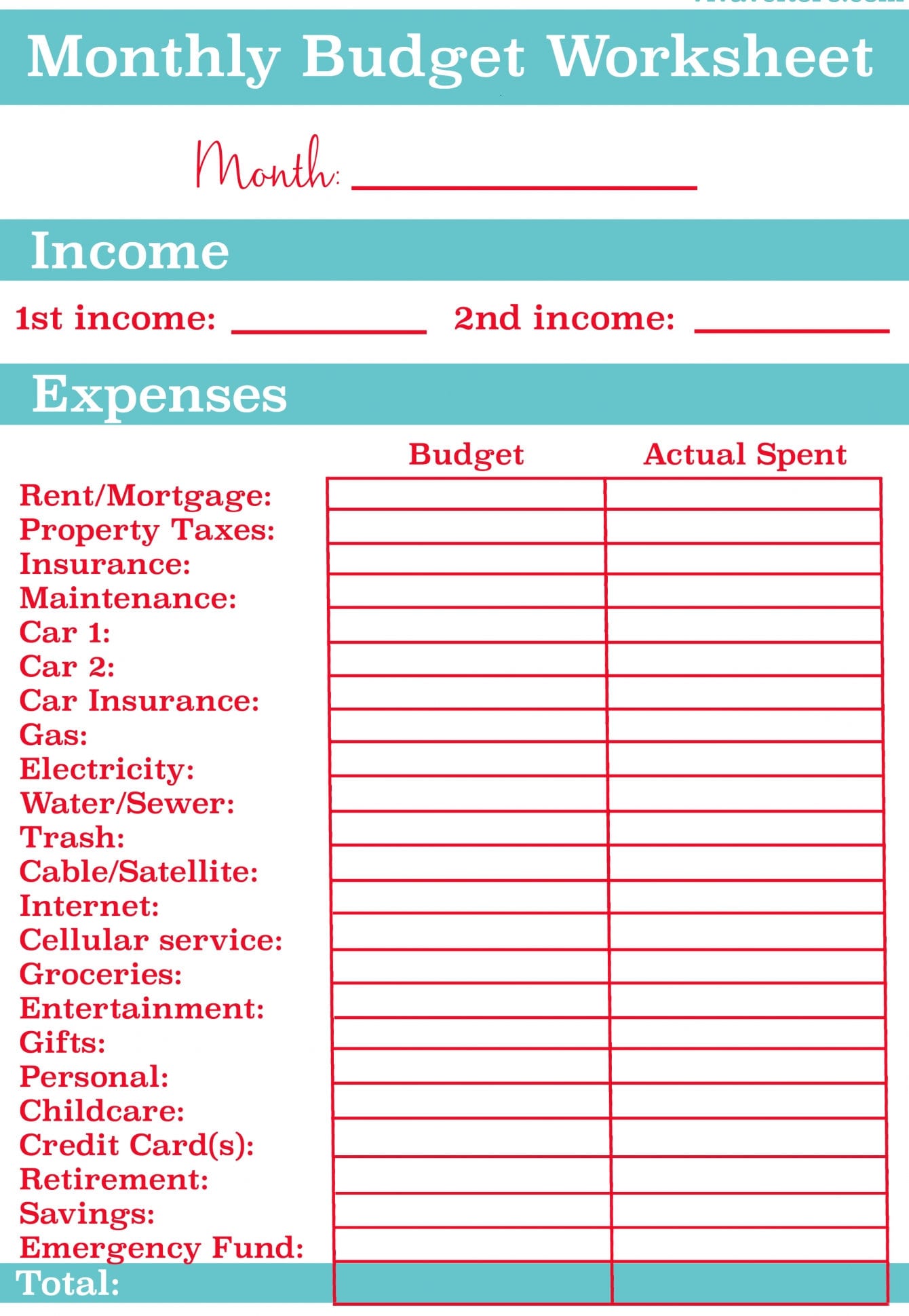 Sample Monthly Household Budget Worksheet Family Spreadsheet
