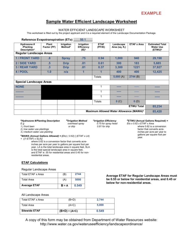 Water Efficient Landscape Worksheet — db-excel.com