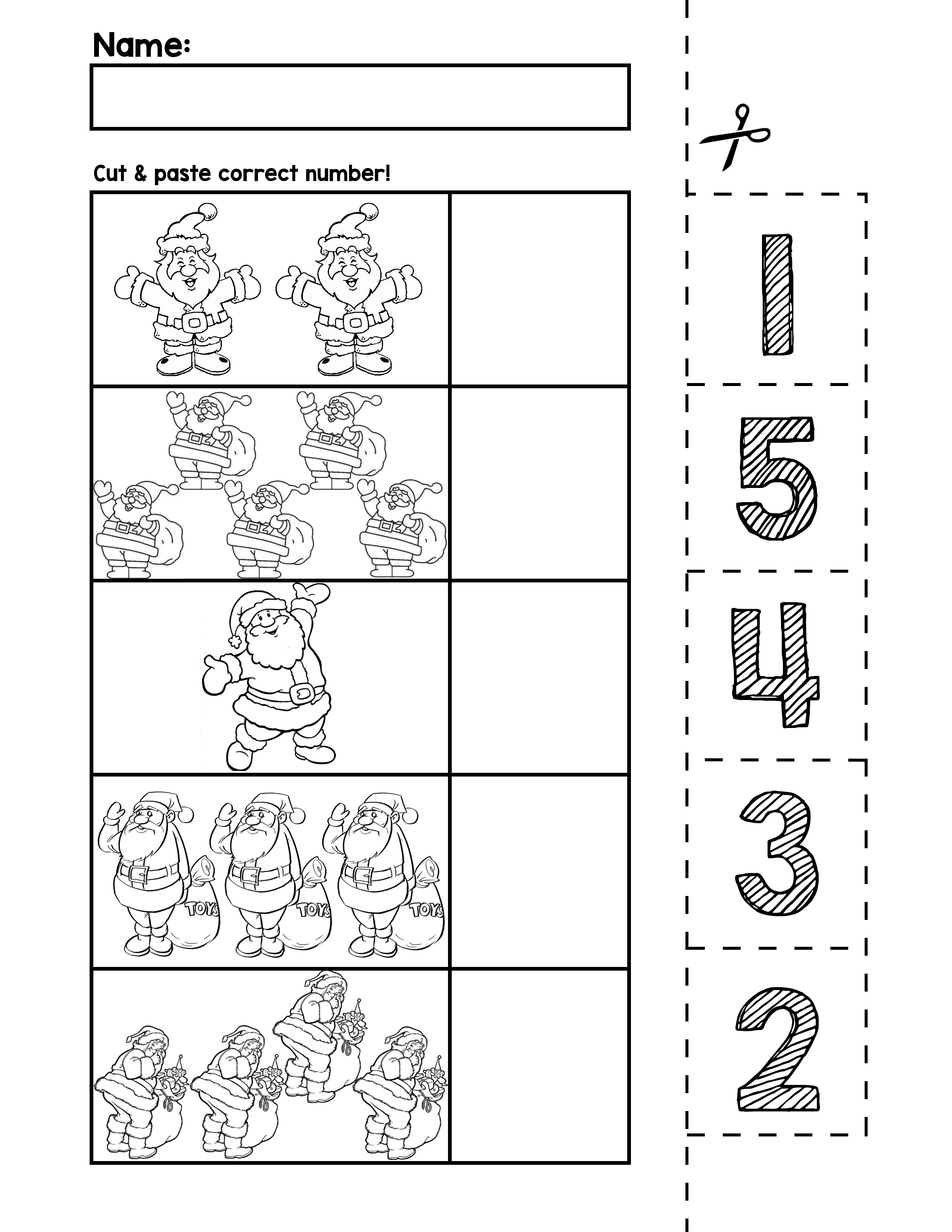 Santa Number Cut Match Worksheets Numbers Autism Halloween Matching