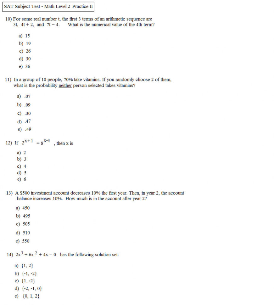 Sat Math Practice Worksheets Multiplication Worksheets Grade