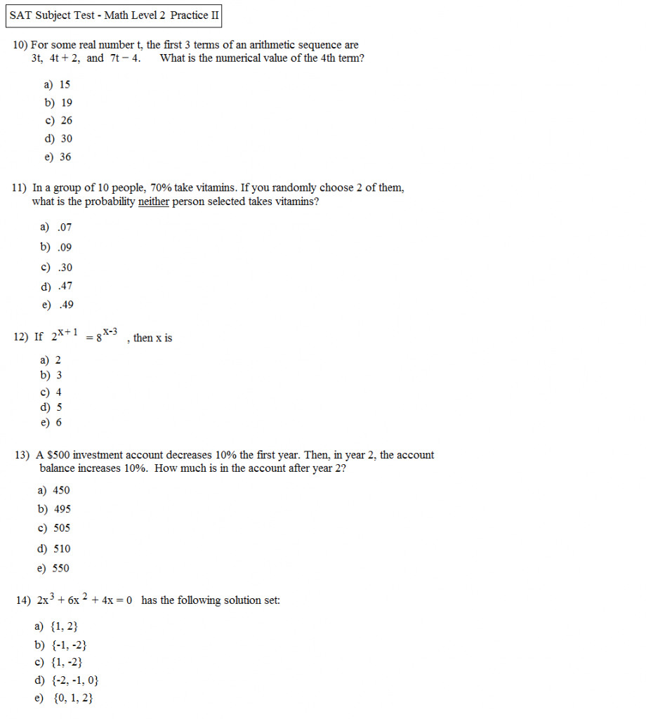 Sat Math Practice Worksheets Multiplication Worksheets Grade