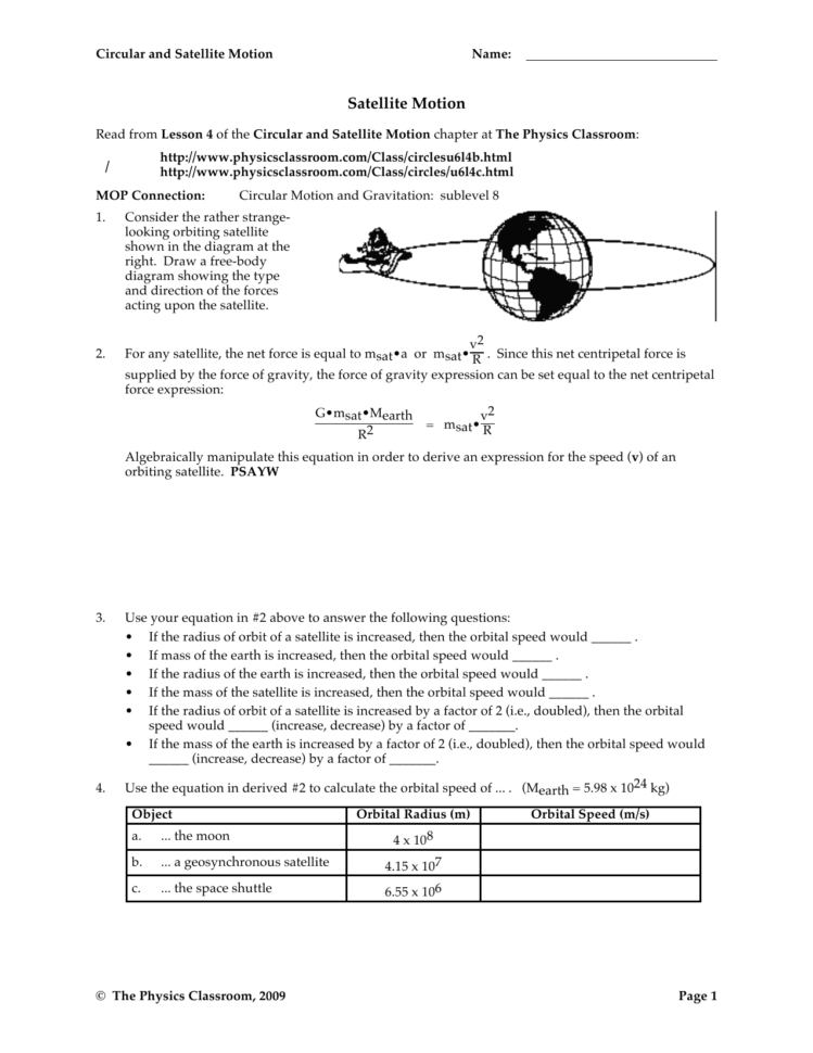 Circular And Satellite Motion Worksheet Answers — db-excel.com