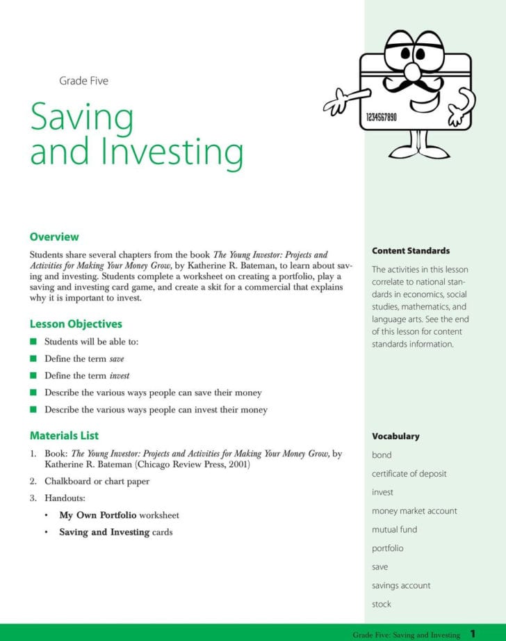 Saving And Investing Worksheet