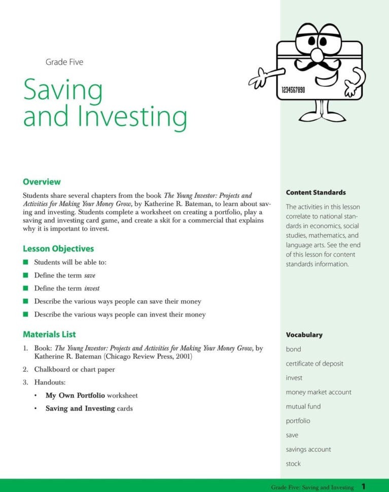 Saving And Investing Grade Five Overview Lesson
