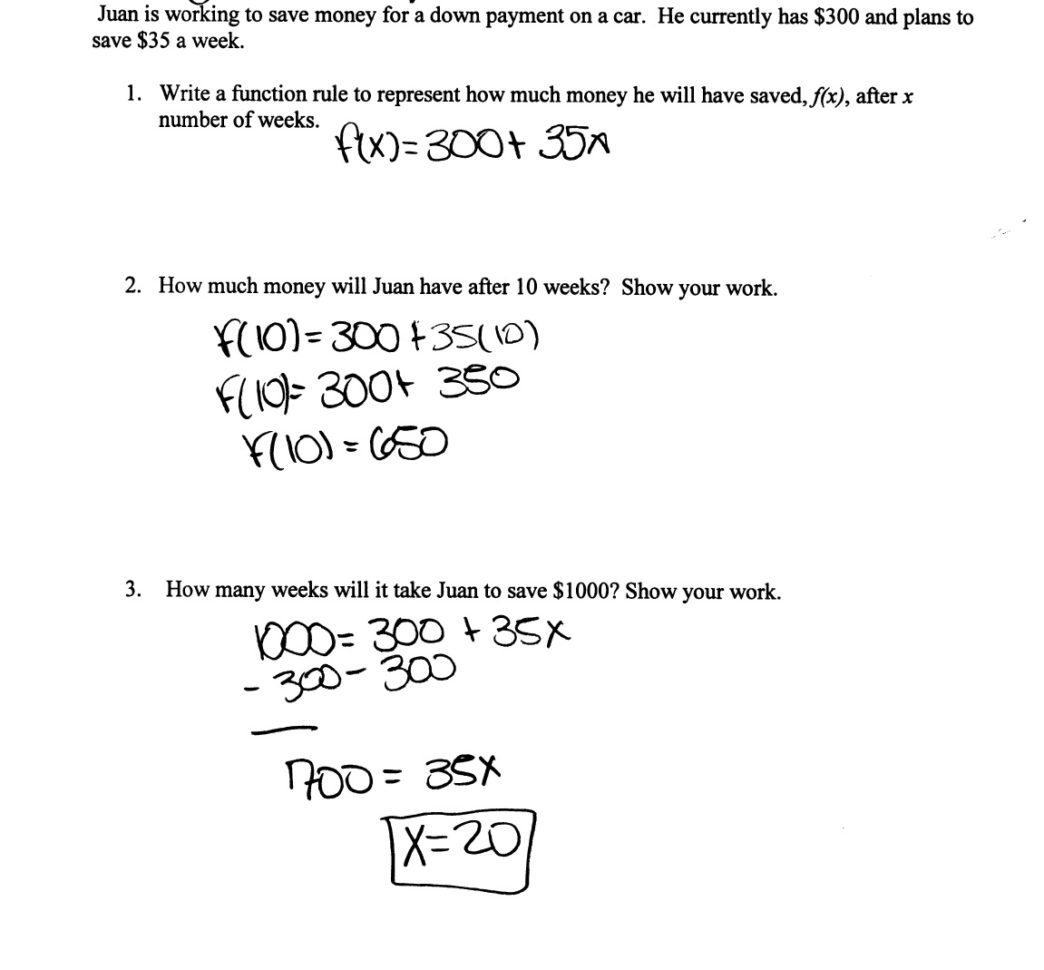 Saving For A Car Students Are Asked To Write An Explicit Function