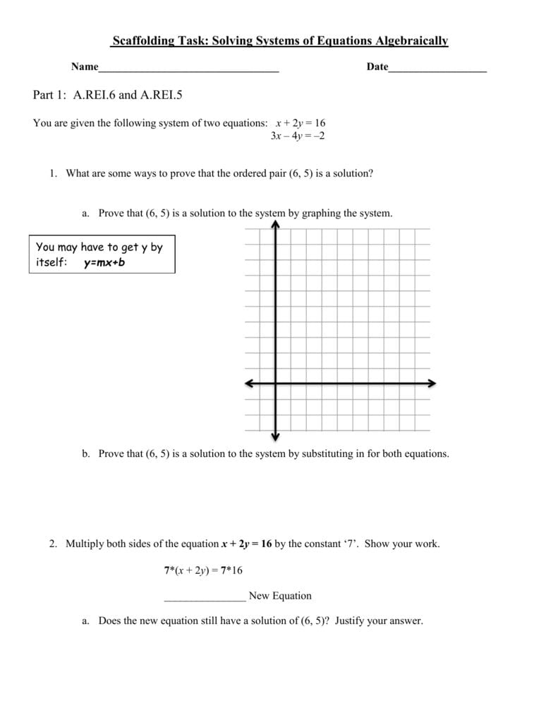 Scaffolding Task Solving Systems Of Equations Algebraically