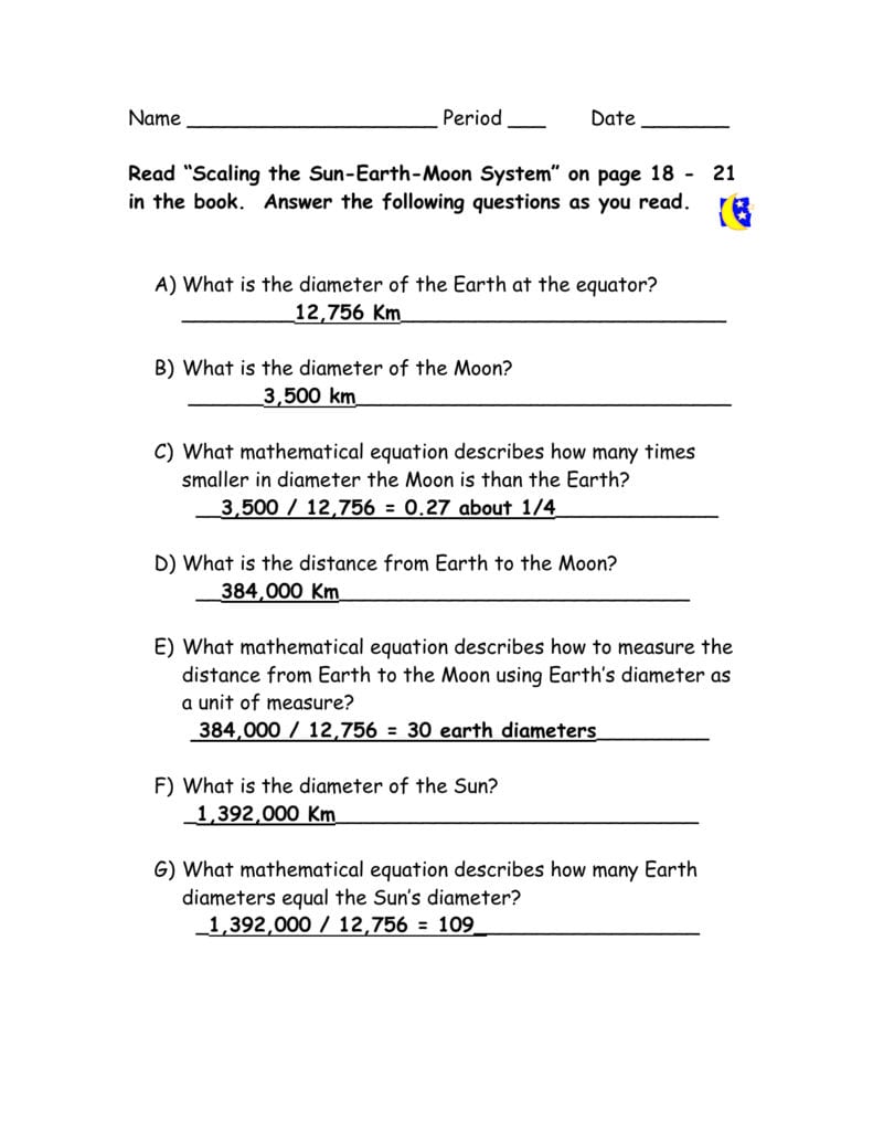Scaling The Earth Sun And Moon Answer Key