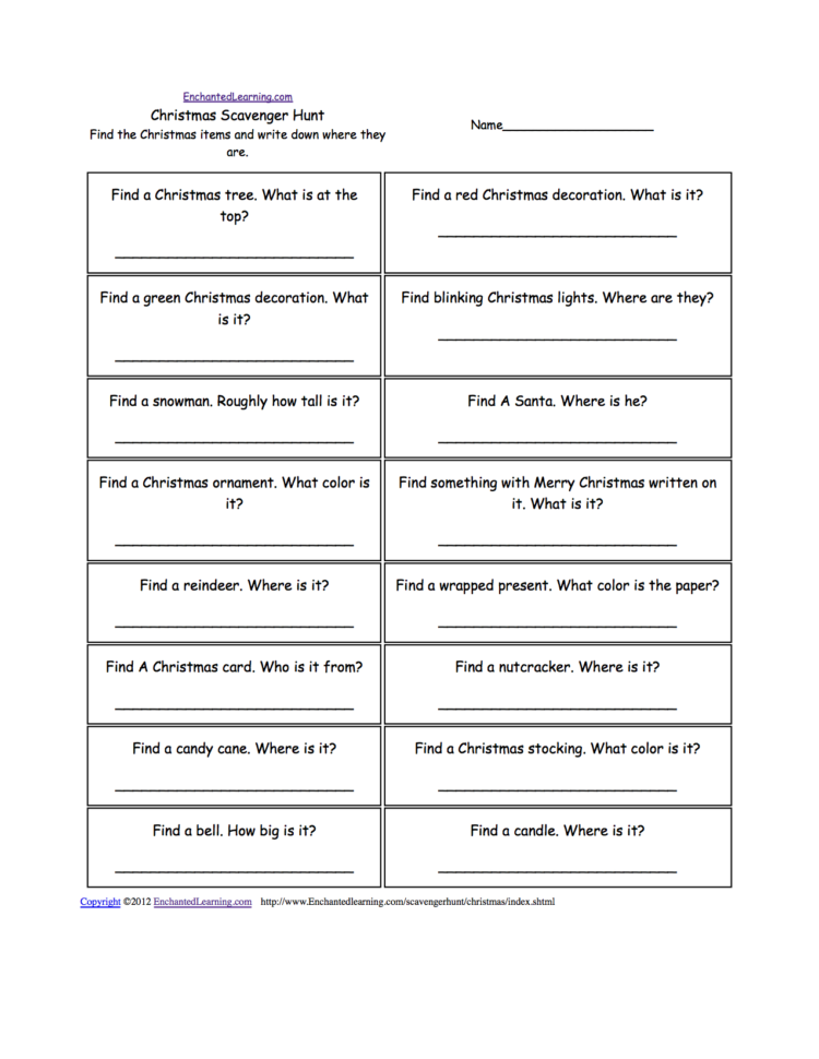 Scavenger Hunts To Print Enchantedlearning