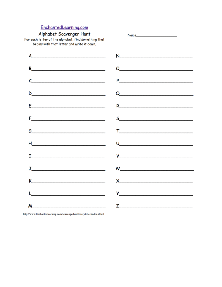Scavenger Hunts To Print Enchantedlearning